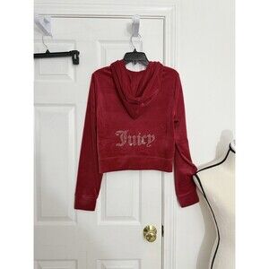 Juicy Couture Classic Velour Zip Up Hoodie Coco Red Large New